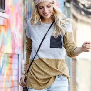 Long sleeve colorblock mustard/grey